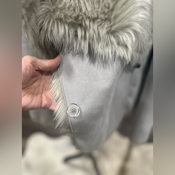 Moda International Coat Gray Soft Suede Faux Fur Lined Jacket Large Vintage VS - Picture 3 of 8